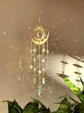 Half moon suncatcher with crystal, Rainbow maker, Window decoration, Boho sun catcher, Hanging home decor product logo
