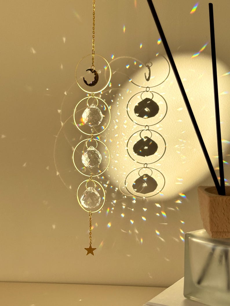 Celestial Crystal Sun Catcher, Moon and Star Suncatcher , Handcrafted ...