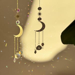 Celestial crescent moon sun catcher, crystal rainbow maker, handcrafted home decor, window decoration, aurora borealis suncatcher