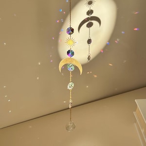 Capteur de soleil croissant de lune céleste, fabricant d'arcs-en-ciel en cristal, décoration artisanale, décoration de fenêtre, attrape-soleil aurore boréale