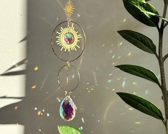 Atrapasol celestial, generador de arcoíris, decoración de dopamina, atrapasol de prisma de cristal, atrapaluz, decoración Feng Shui, atrapasol de cristal colgante