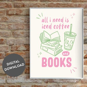 Coffee And Books Print, Book Club, Book Nook Art, Book Lover, Readers, Coffee & Books Poster, Cafe Art, Study Room Art, Modern Kitchen Print