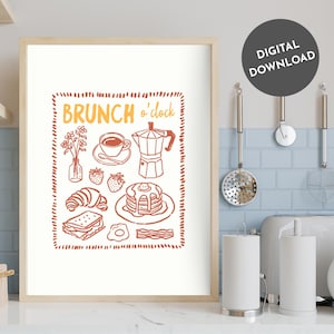 Brunch O&#39;clock Print, Breakfast Wall Art, Kitchen Decor, Gift for Foodies, Home Wall Art, Coffee Lovers, Breakfast Print, Instant Download