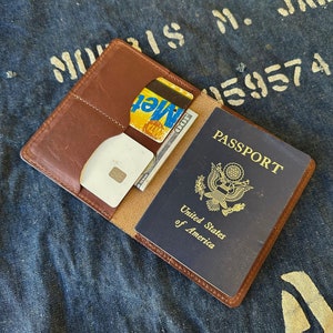 Harness Leather Passport Wallet in Bourbon or Black ARTIFACT Handmade in Omaha, NE Brown