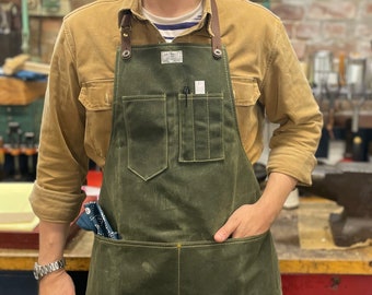Workshop Apron in Waxed Canvas w/ Removable Leather Strap | ARTIFACT - Handmade in Omaha, NE
