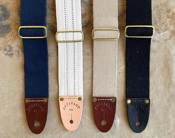 Guitar Strap in Cotton & Leather w/ Solid Brass Hardware | ARTIFACT - Handmade in Omaha, NE