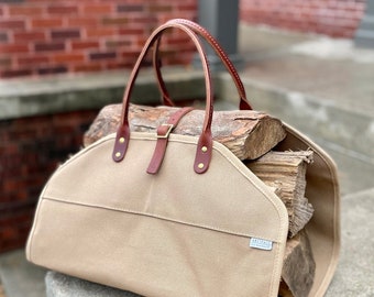 Log Carrier in Heavy Duck Canvas & Leather | ARTIFACT - Handmade in Omaha, NE