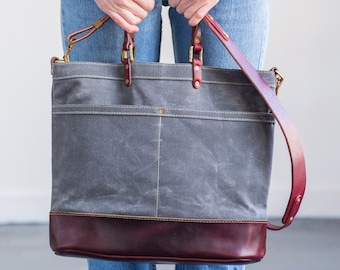 Crossbody Shoulder Bag in Wax Canvas & Harness Leather | ARTIFACT - Handmade in Omaha