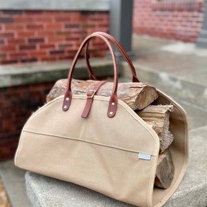 Log Carrier in Heavy Duck Canvas & Leather ARTIFACT Handmade in Omaha, NE image 1