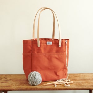 Knitting & Crochet Project Tote Bag w/ Leather Straps | ARTIFACT - Handmade in Omaha