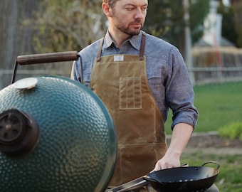 BBQ Grill Apron in Wax Canvas & Leather | ARTIFACT - Handmade in Omaha, NE