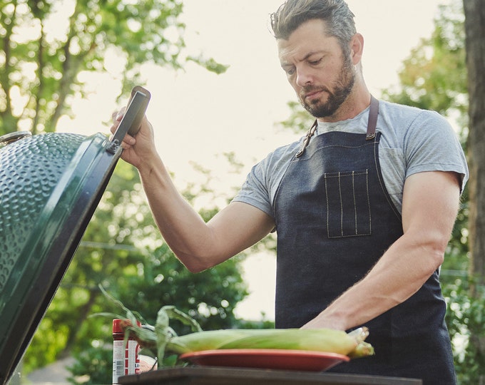 Grill BBQ Apron in Denim | ARTIFACT - Handmade in Omaha, NE
