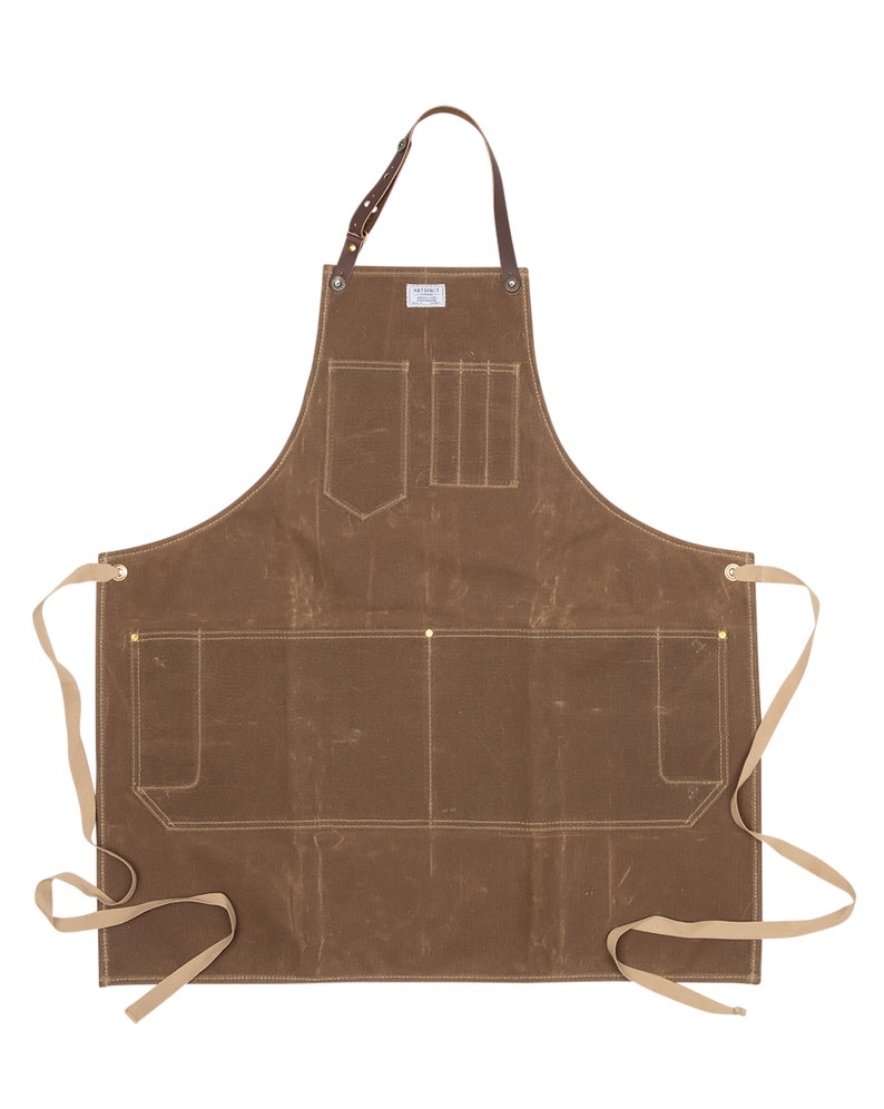 Workshop Apron in Waxed Canvas w/ Removable Leather Strap ARTIFACT Handmade in Omaha, NE Rust Wax