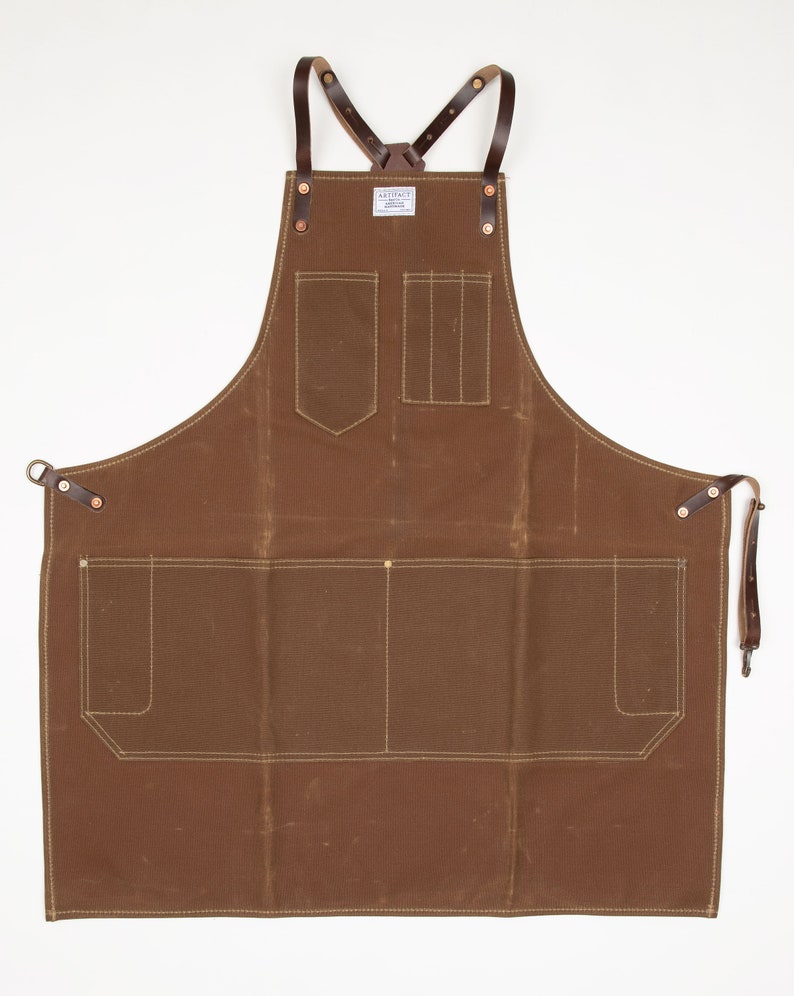 Workshop Apron w/ Leather Y-Strap ARTIFACT Handmade in Omaha, NE Rust Wax Canvas