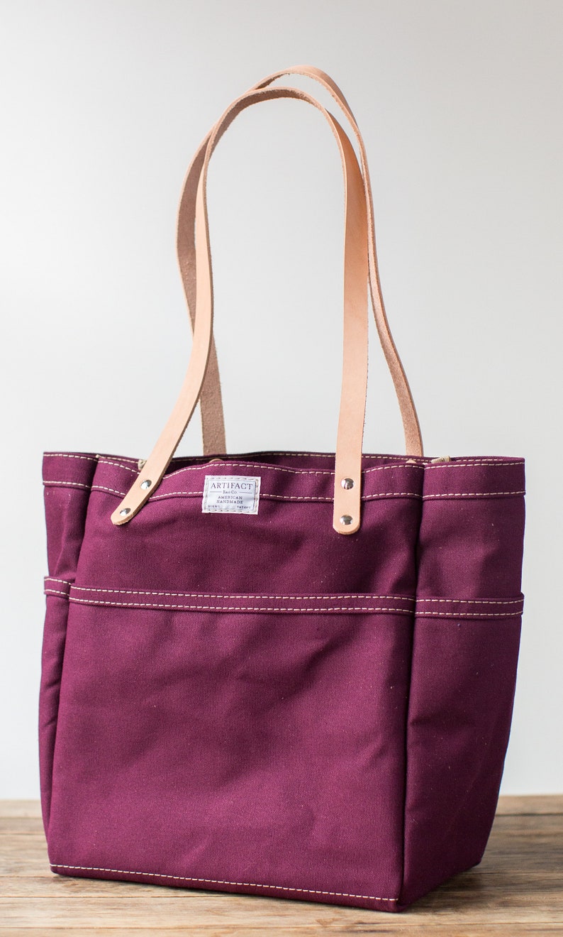 ARTIFACT Canvas Knitting Tote Bag w/ Leather Straps Etsy