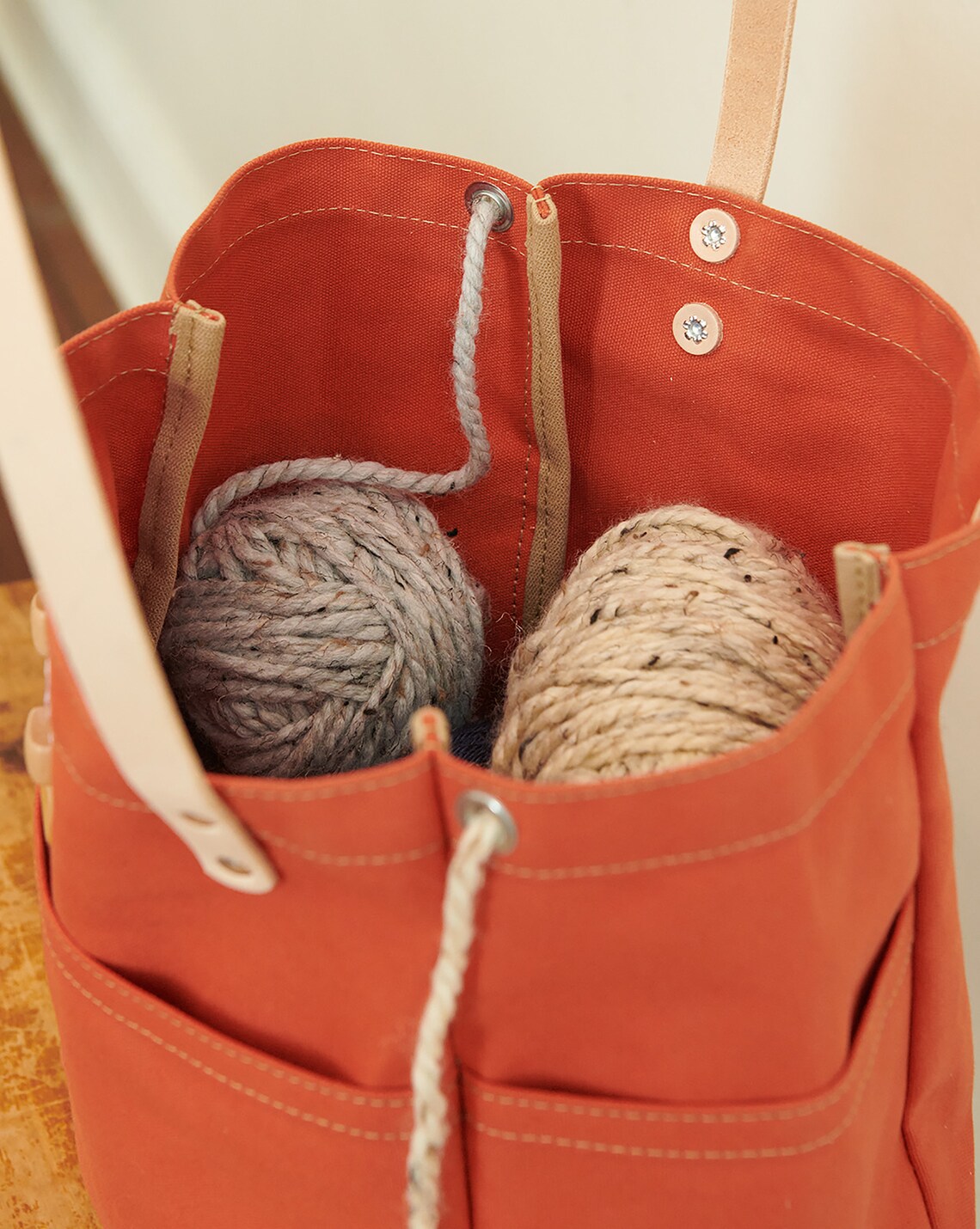Knitting & Crochet Project Tote Bag W/ Leather Straps Etsy Australia