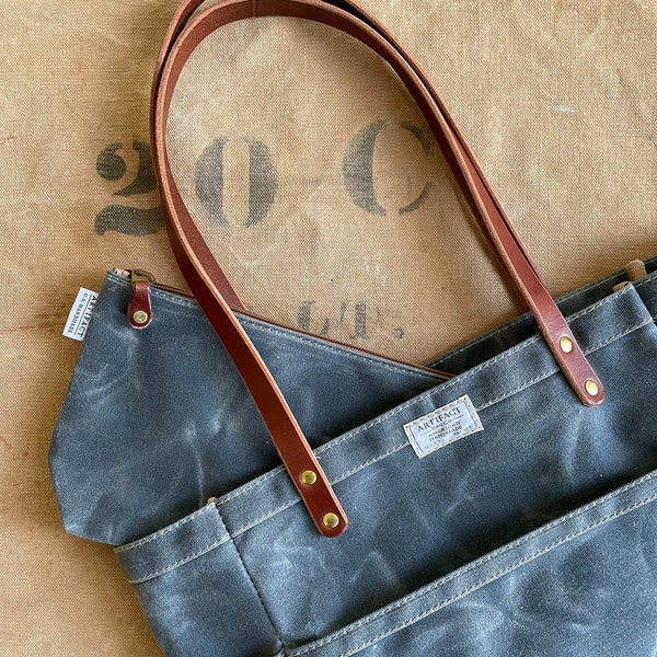 Wax Canvas Day Tote in Field Tan or Black | ARTIFACT - Handmade in Omaha