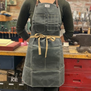 Workshop Apron in Waxed Canvas w/ Removable Leather Strap ARTIFACT Handmade in Omaha, NE image 2