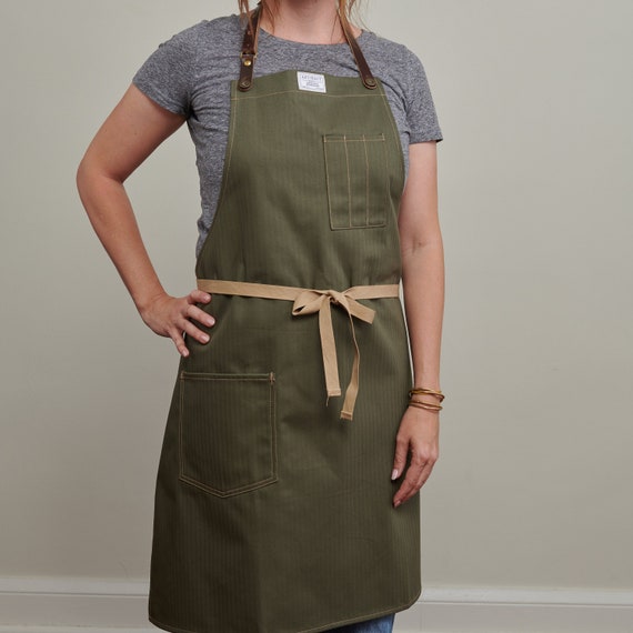 Womens Chef Cooking Baking Apron in Olive Green Choice of Etsy