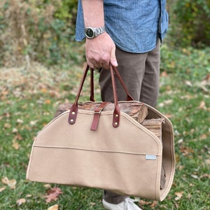 Log Carrier in Heavy Duck Canvas & Leather ARTIFACT Handmade in Omaha, NE image 3