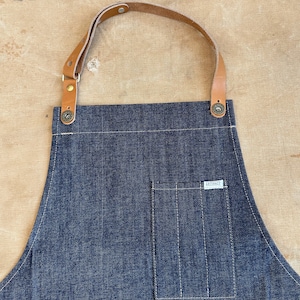 Workshop Apron in Waxed Canvas w/ Removable Leather Strap ARTIFACT Handmade in Omaha, NE Cone Denim