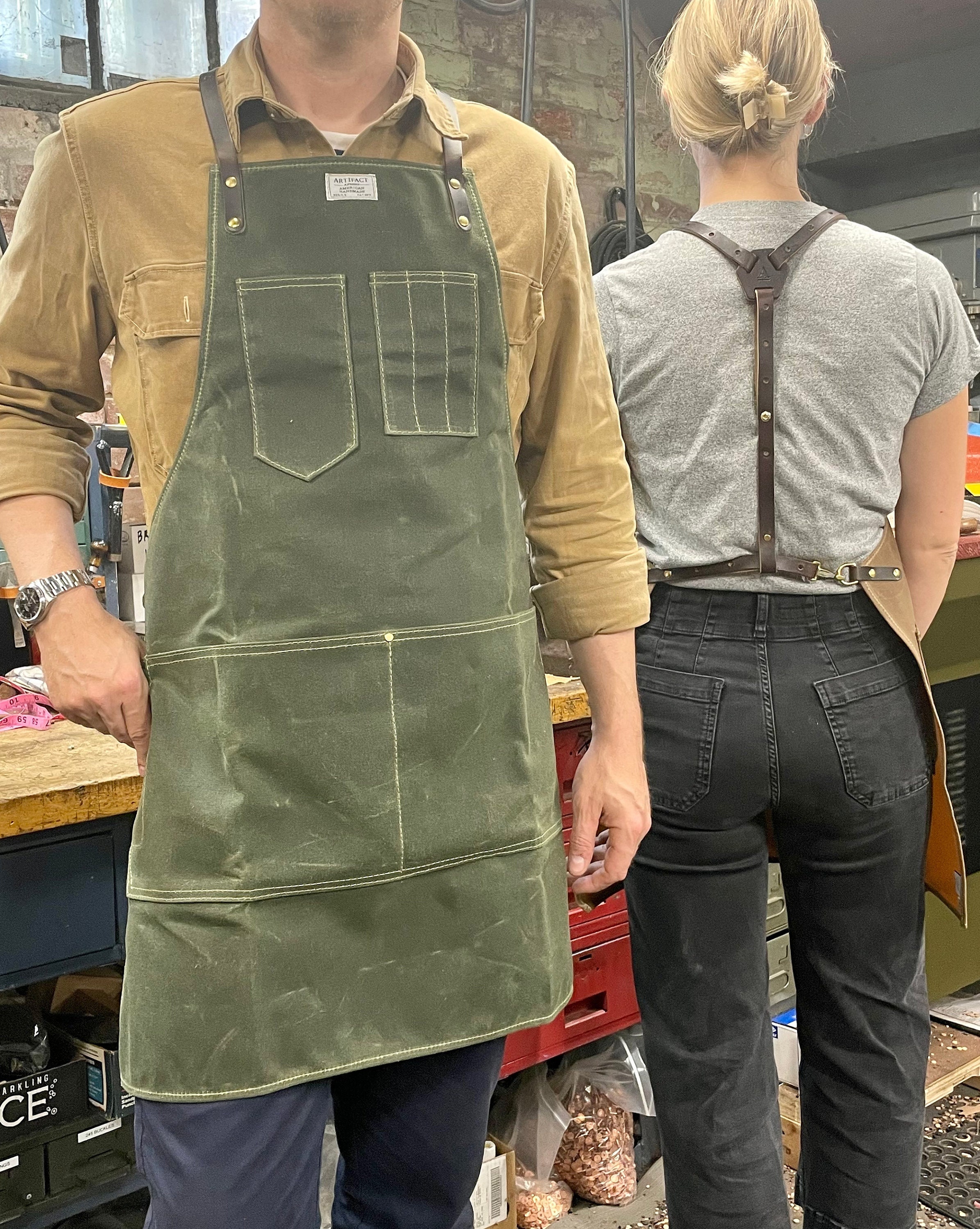 Workshop Apron W Leather Y strap ARTIFACT Handmade in Omaha NE