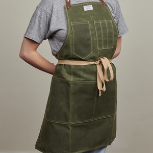 Workshop Apron in Waxed Canvas w/ Removable Leather Strap ARTIFACT Handmade in Omaha, NE image 3