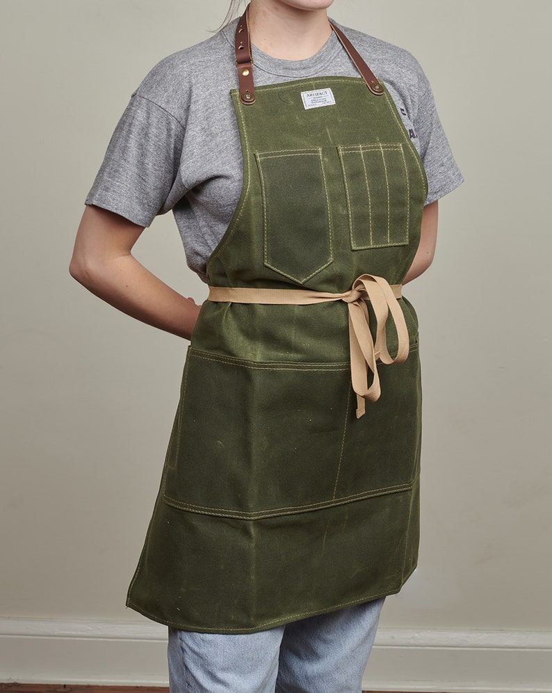 Workshop Apron in Waxed Canvas w/ Removable Leather Strap ARTIFACT Handmade in Omaha, NE image 3