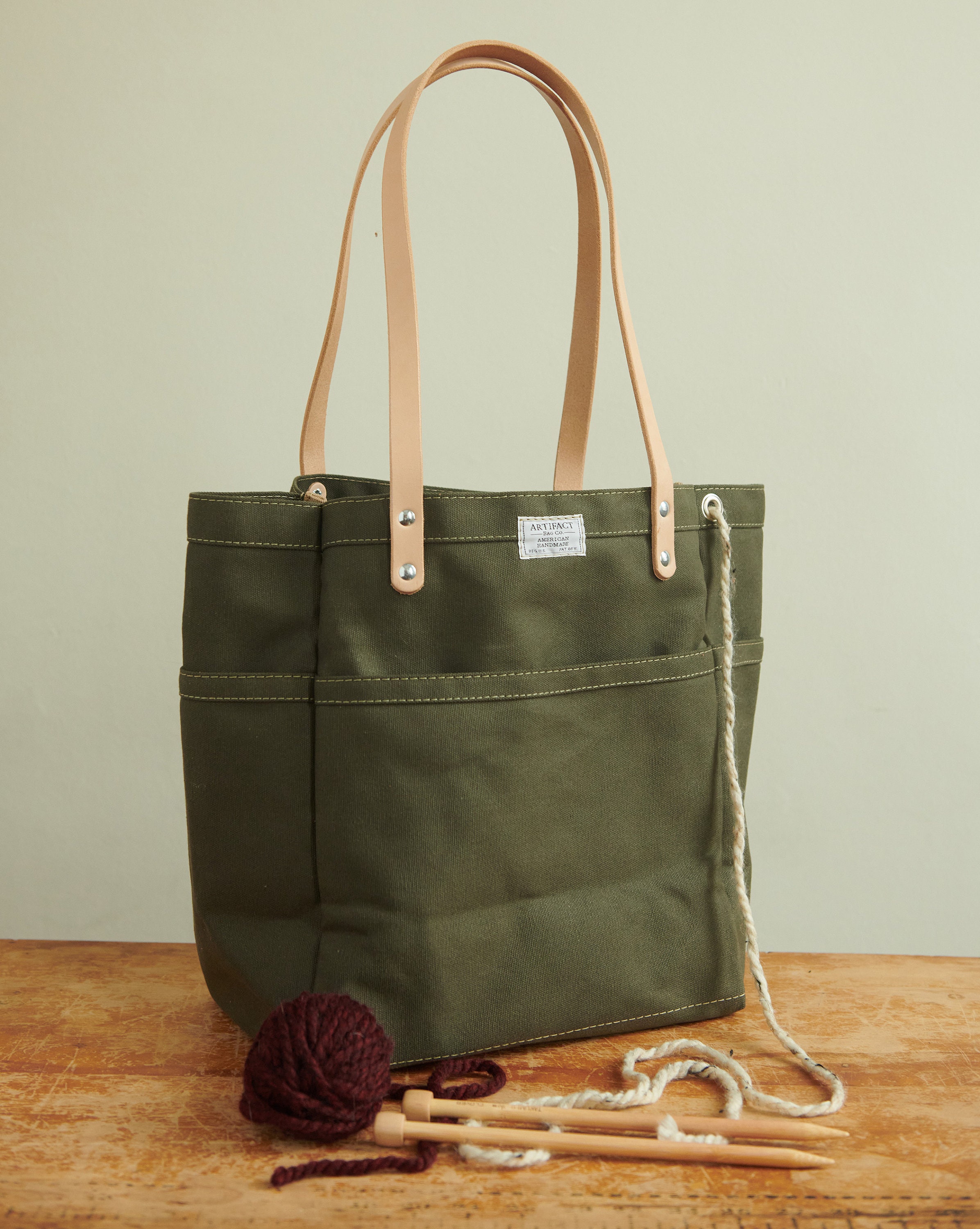 Knitting & Crochet Project Tote Bag W/ Leather Straps - Etsy Australia