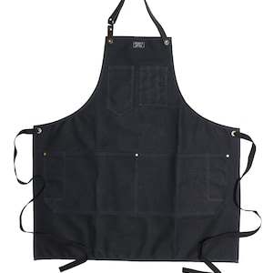 Workshop Apron in Waxed Canvas w/ Removable Leather Strap ARTIFACT Handmade in Omaha, NE Black Wax