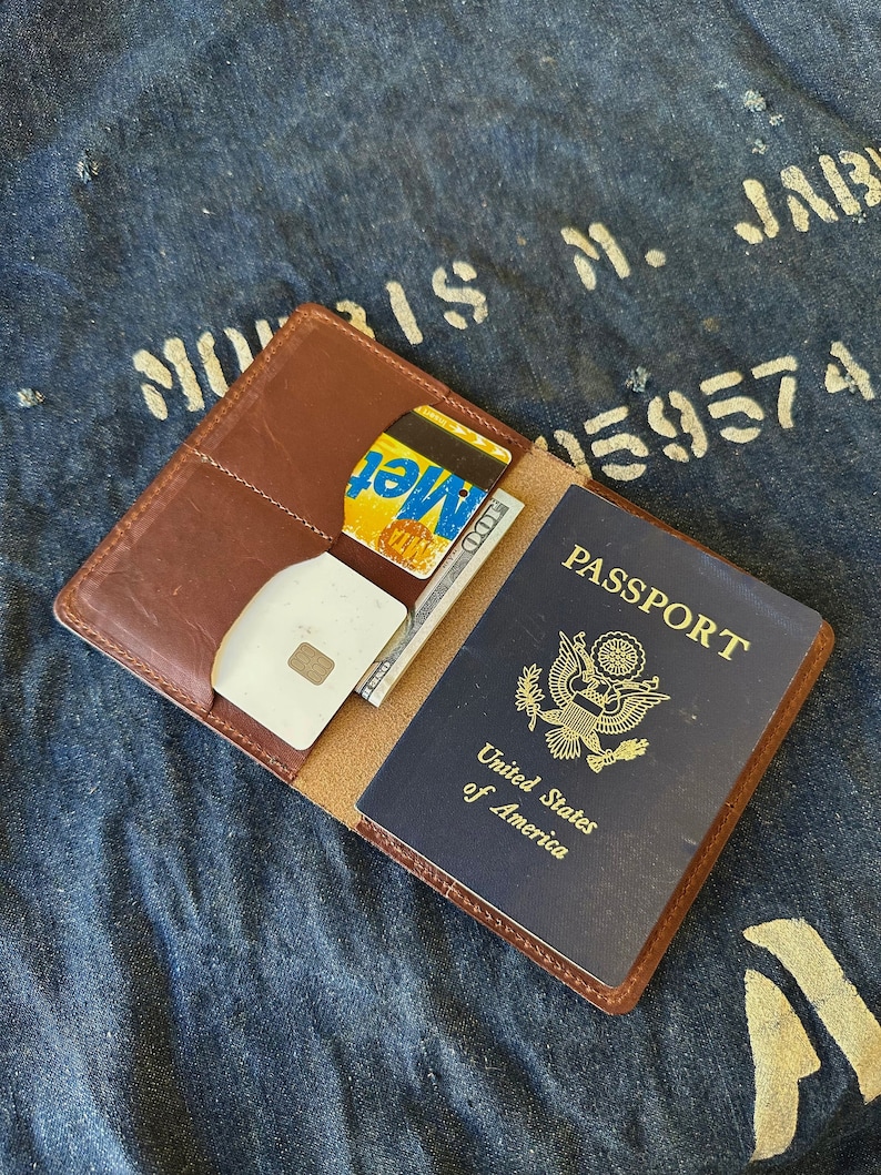 Harness Leather Passport Wallet in Bourbon or Black ARTIFACT Handmade in Omaha, NE Brown