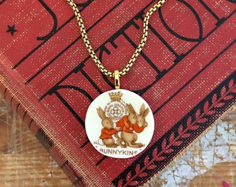 Bunny Necklace, Vintage Broken China Jewelry, Bunnykins Backstamp Pendant, Bunny Rabbit Jewelry, Handmade Medallion Style Necklace