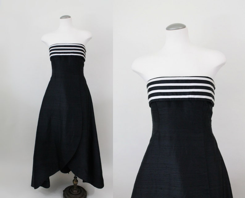 vintage evening gown - Scaasi Boutique ball gown - 80s black dupioni silk formal dress - prom dress - designer dress 