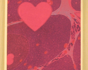 SHC112  Love is Shocking!! Shocking Pink! Hand crafted marbled silk Heart Card will say it all!