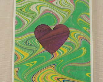 SHC109  Hand crafted marbled silk Heart Card says "I love you" in a special way.
