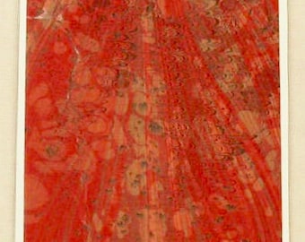 SSC125  Note Card of Hand Marbled Silk in Rust and Red. Free Shipping!