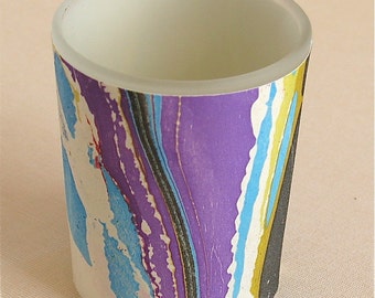 Bold votive candle holder in hand marbled silk