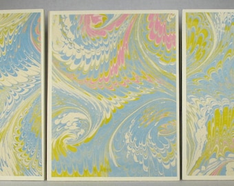 Note Cards SCST154 Set of Three Hand Marbled Silk Note Cards in multi-colored swirls from Brooklyn Marbling