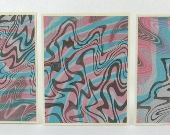 Noted Cards SCST119  Suminagashi Marbled Silk in Sets of Three from Brooklyn Marbling