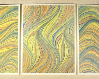 Note Cards SCST155 Set of Three Hand Marbled Silk Note Cards in multi-colored swirls from Brooklyn Marbling