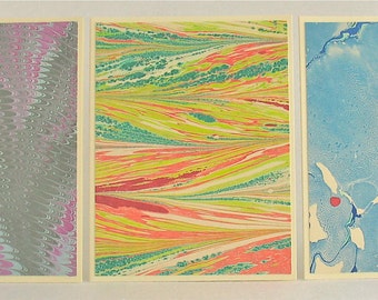 Note Cards SCST137, Hand Marbled Silk, Set of Three, original different designs from Brooklyn Marbling