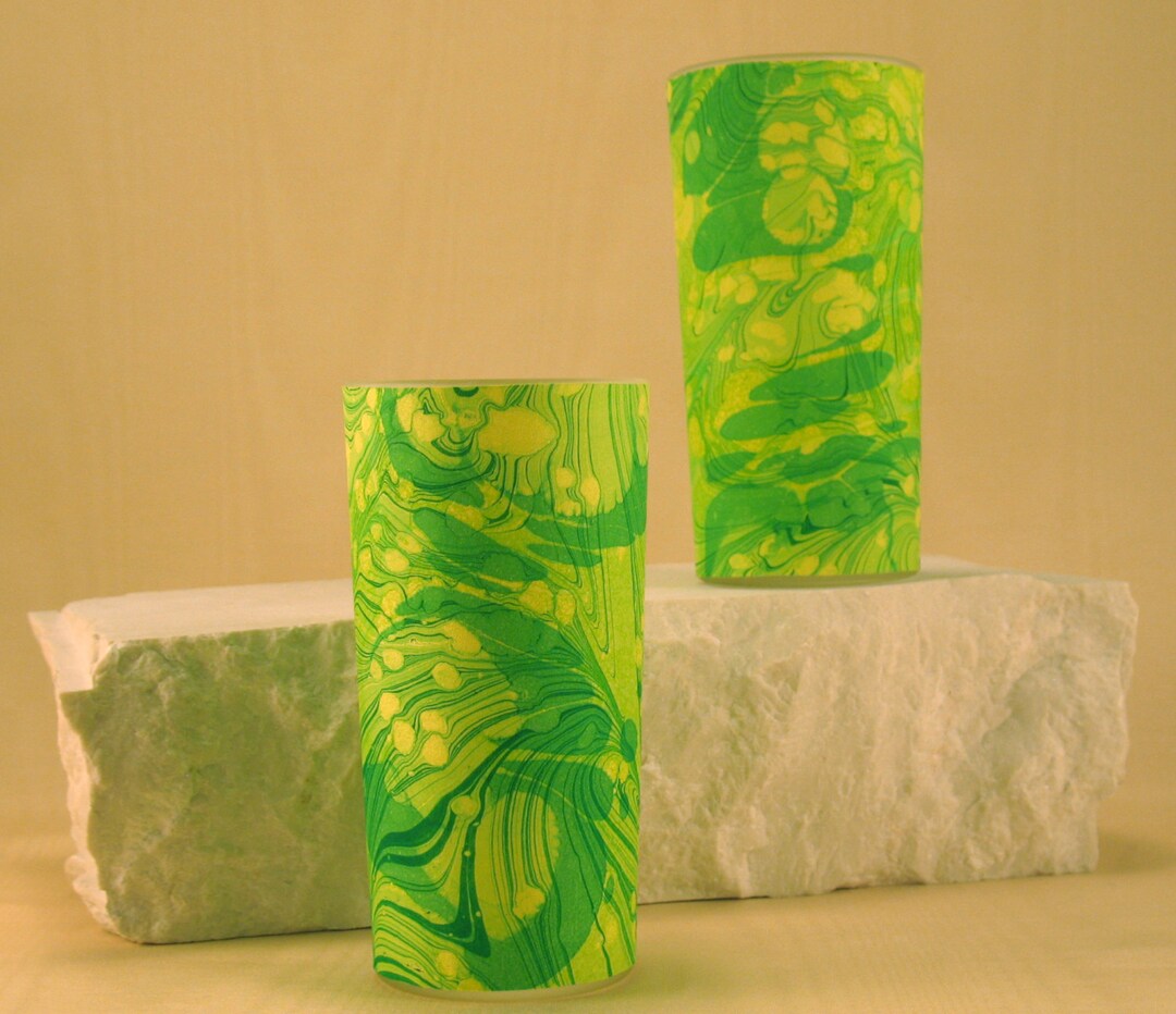 Tall Votive Candle Holders in Swirls of Green and Yellow. Etsy
