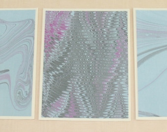 Note Cards SCST144  Hand Marbled Silk, Set of Three, original different designs from Brooklyn Marbling