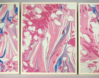 Note Cards SCST146 Set of Three Hand Marbled Silk Note Cards in multi-colored swirls from Brooklyn Marbling