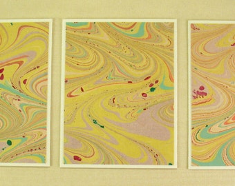 Note Cards SCST102 Set of Three Hand Marbled Silk Note Cards in multi-colored swirls from Brooklyn Marbling