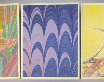 Note Cards SCST159  Note Cards, Hand Marbled Silk, Set of Three, original different designs from Brooklyn Marbling
