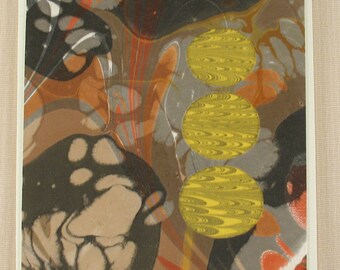 BC107  Hand Marbled Silk Bubbles of yellow and gray bounce on the forest floor.