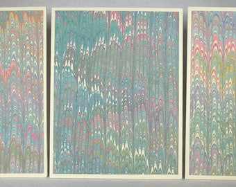 Note Cards SCST149 Set of Three Hand Marbled Silk Note Cards in multi-colored swirls from Brooklyn Marbling