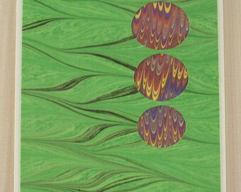 BC102  Hand Marbled Silk Bubble Card in greens and purples.