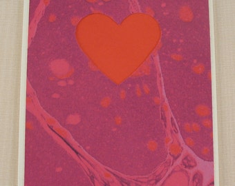 SHC108  Love is Shocking!! Shocking Pink! Hand crafted marbled silk Heart Card will say it all!